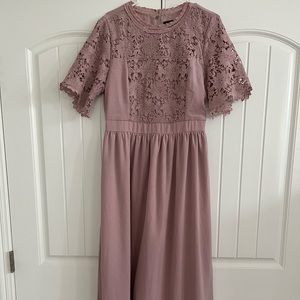 This dusty rose Lace dress with spandex waistband is perfect maternity dress .